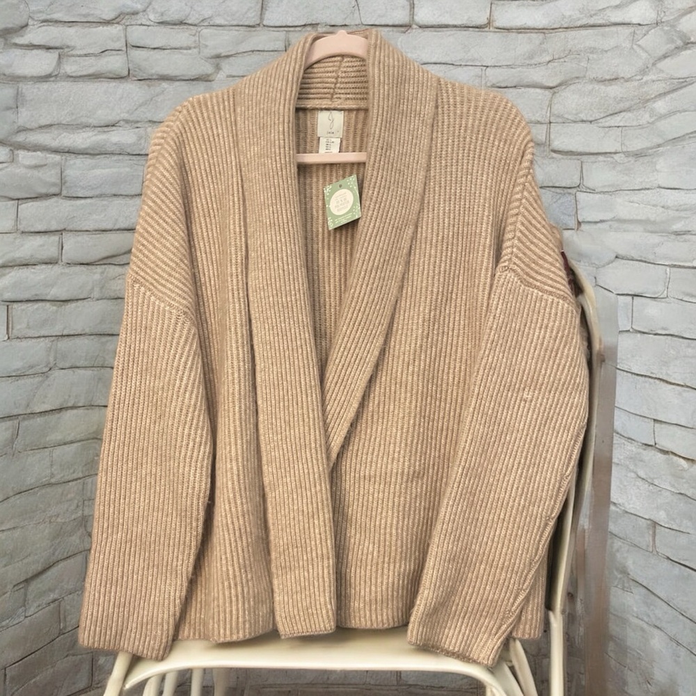 Joie Tan Cardigan with Relaxed Fit and Shawl Collar